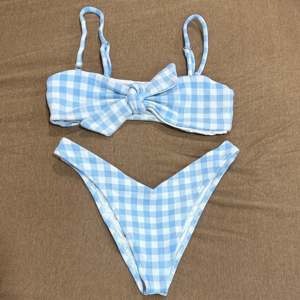 Frankie's Bikinis Light Blue Gingham Tie-Front Bikini